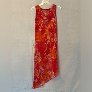 Sheer Magenta Orange Asymmetrical Cowl Neck Sun Dress
